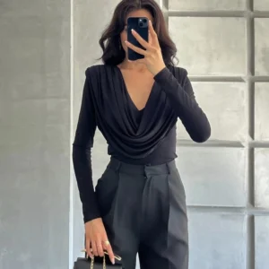 Top drapeado manga larga