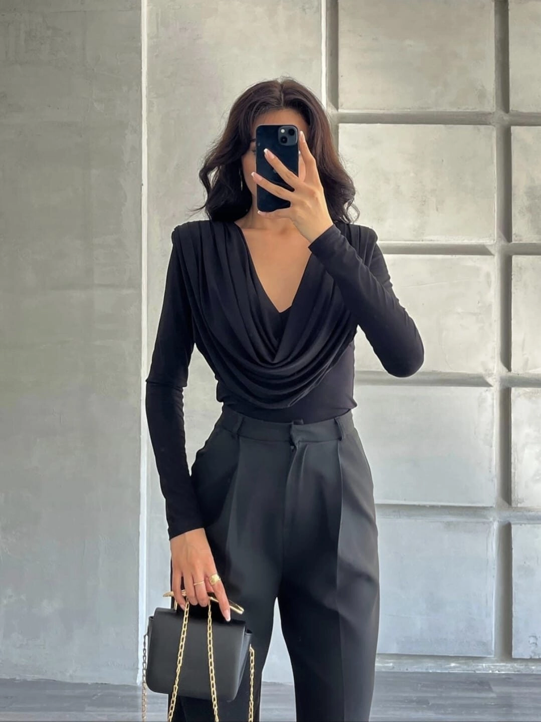 Top drapeado manga larga