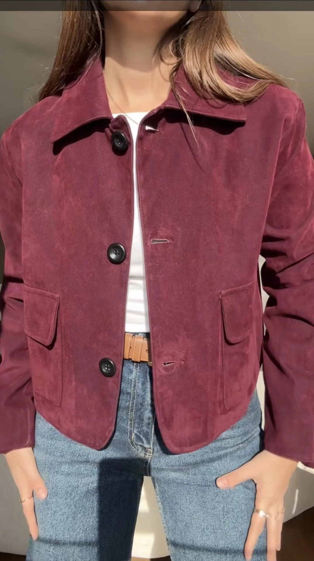 Chaqueta de ante, color vino