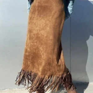 Falda camel de ante con flecos